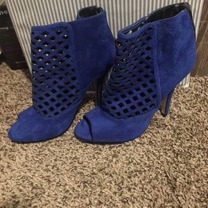 Blue suede booties